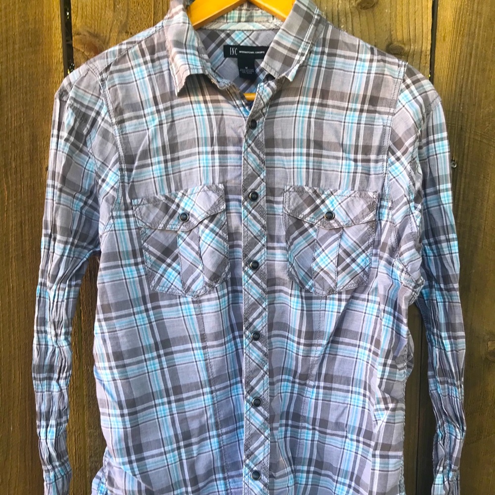 Men’s M INC plaid button down shirt